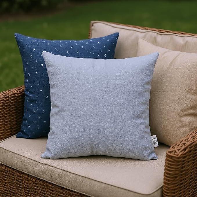 RSH DECOR: Sunbrella Square Throw Pillows Set of 4 | 17" x 17" | Water and Fade-Resistant Performance Fabric | Outdoor Pillow Covers with Down-Alternative Inserts | Canvas Air Blue-Made in USA