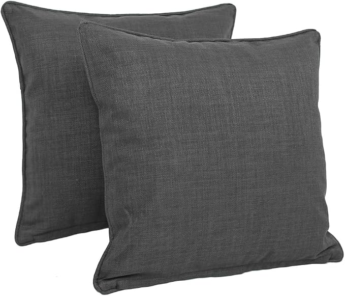 All Weather Indoor Outdoor Accent Throw Pillows Patio Cushions for Outdoor Furniture Set of 2 | Cool Gray Grey Zipper Closure Overstuffed Filling 17" W X 17" L X 11" H Fade UV Water Resistant