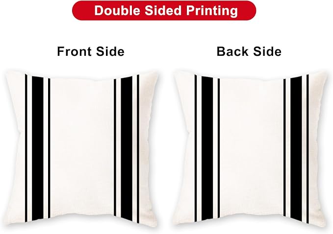 ONWAY Outdoor Pillow Covers Waterproof 18x18 Set of 2 Decorative Linen Throw Pillow Cover Beige and Black Striped Outdoor Pillows for Patio Furniture