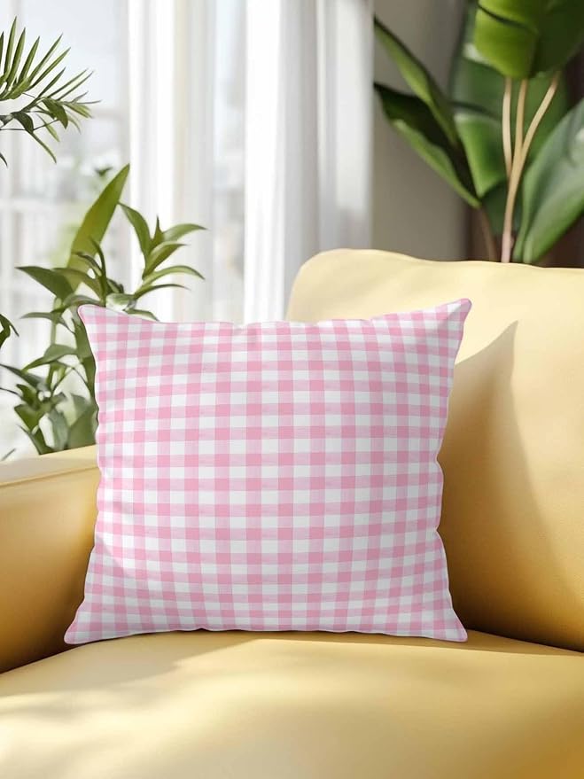 Outdoor Waterproof Throw Pillows Pink Geometric Plaid Patio Pillows,Decorative Pillow Covers with Insert,Pillow Cushion Case for Garden Couch Sofa Rustic Minimalist Checkered