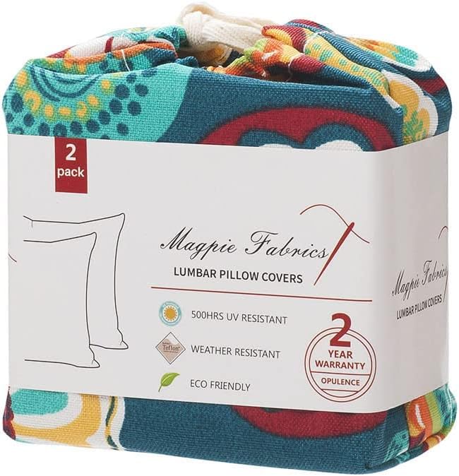 Magpie Fabrics Pack of 2 Outdoor Lumbar Pillow Case Covers 12"x20", Waterproof Rectangular Throw Pillowcase Shell Decorative Sham for Patio Garden Couch - Floral Green