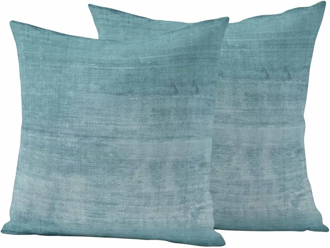 Vandarllin Outdoor Throw Pillows Covers 20x20 inch Set of 2 Waterproof Turquoise Linen Decorative Zippered Cushion Covers for Patio Furniture, Solid Color Texture Lumbar Pillowcases