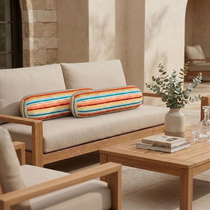 RSH DECOR: Neck Roll Pillows Set of 2 | 20” x 6” | Outdoor Bolster for Patio, Deck, Porch, or Poolside Furniture | Water & Fade-Resistant | Made in USA (Espy Fresh)