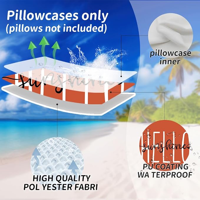 DFXSZ Dirty Orange Outdoor Waterproof Pillow Covers 20x20 Set of 2 | Hello Sunshine Decor Summer Fall Polyester Pillow Covers(NO INSERTS)| Decor for Patio Funiture Garden Sofa Couch