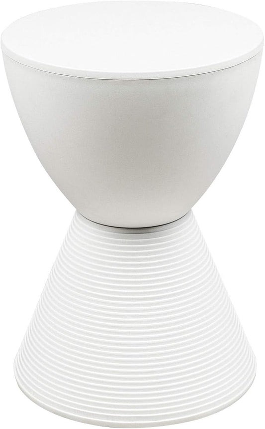 LeisureMod Modern Hourglass White Side Table - ABS Shell Drum End Table with Storage for Indoor & Outdoor Use