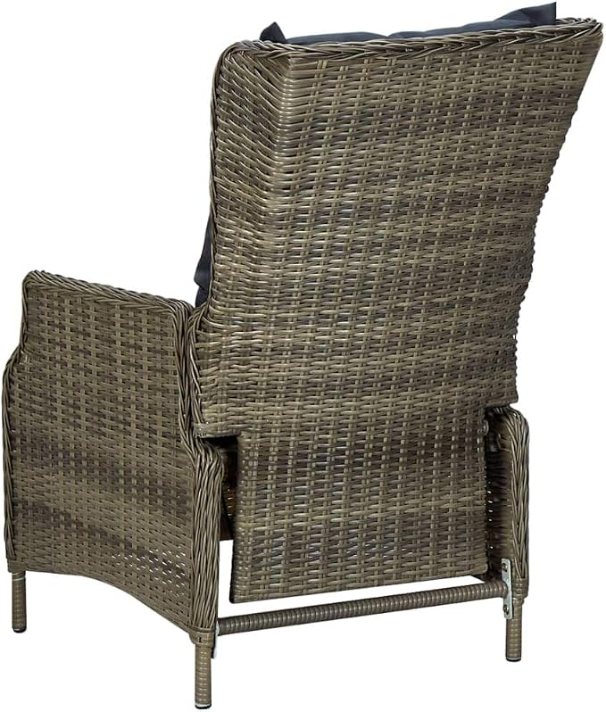 9 Piece Outdoor Patio Dining Set with Cushions Poly Rattan Brown, PE Wicker Rattan Conversation Set Adjustable Reclining Chairs with Thick Cushions, Dining Table for Backyard Poolside Lawn Deck