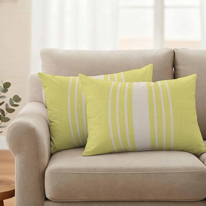 Lumbar Pillow Covers 20x12 Inch Set of 2, Yellow Beige Striped Waterproof Outdoor Cushion Covers, Modern Farmhouse Retro Lines Decorative Pillowcases for Couch, Sofa, Bed, Garden, Patio