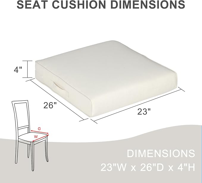 Aoodor Patio Chair Cushions Set of 4, 23 x 26 x 4 Inch Water Resistant Outdoor Seat Cushions with Handle and Ties, Square Corner Cushions for Patio Furniture Garden Lawn, Ivory