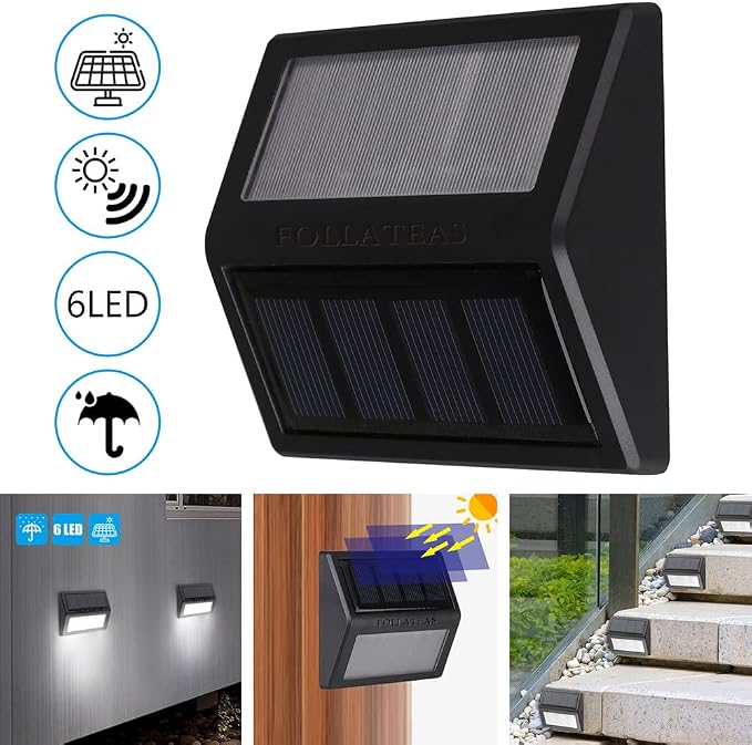 Solar Lights Outdoor, Waterproof Solar Powered Deck Step Lights for Patio Garden Backyard Garage Driveway Pathway Outside Wall Lighting