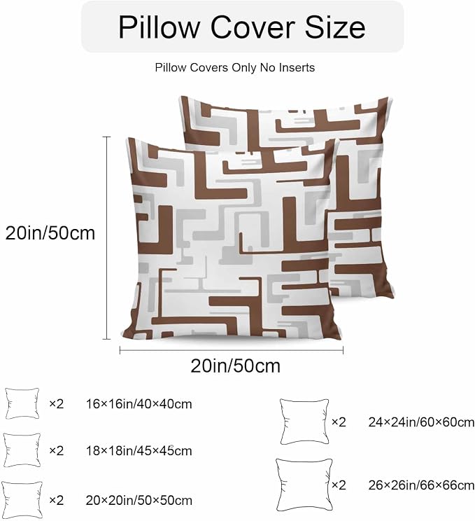 Vandarllin Outdoor Throw Pillows Covers 18x18 inch Set of 2 Waterproof Brown Geometric Stripes Decorative Zippered Cushion Covers for Patio Furniture, Modern Abstract Lines Lumbar Pillowcases