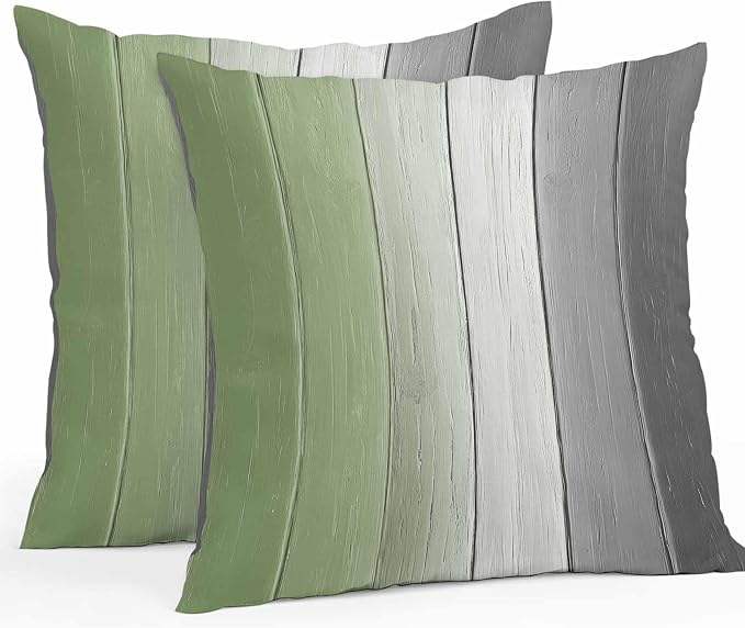Throw Pillow Covers 26x26 Inch Set of 2, Sage Green Gray Ombre Waterproof Outdoor Cushion Covers, Vintage Country Wooden Decorative Pillowcases for Couch, Sofa, Bed, Garden, Patio