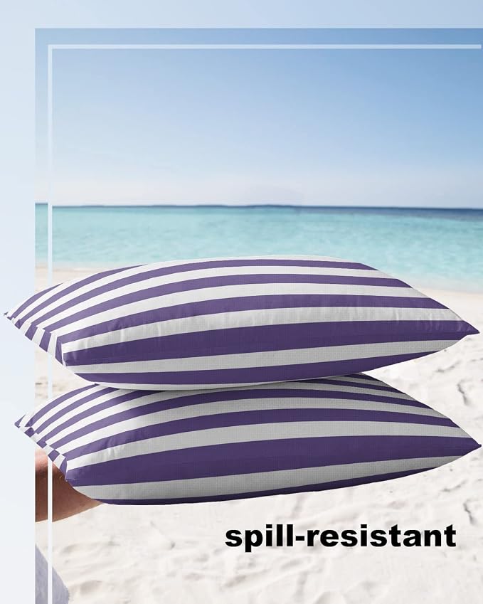 Outdoor Pillows 20x12 Waterproof Outdoor Pillow Covers Purple White Stripes Polyester Throw Pillow Covers Garden Cushion Decorative Case for Patio Couch Decoration Set of 2 Geometric