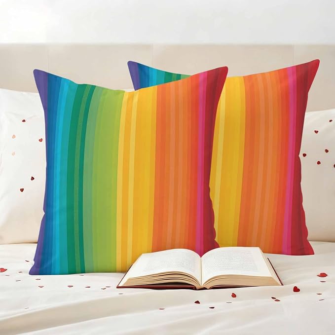 Colorful Stripes Rainbow Outdoor Pillow Covers 18x18in Pack of 2 Waterproof Pillowcase Watercolor Line Minimalist Geometric Decorative Throw Cushion Case for Patio Couch Sofa