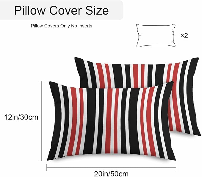 Red Black Stripe Outdoor Pillow Covers 20x12 Inch Lumbar Pillow Covers Set of 2 Waterproof Decorative Throw Pillow Cases Farmhouse Minimalist Striped Cushion Covers for Patio Furniture Garden Couch