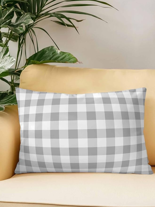 Waterproof Outdoor Pillow 1 Pack Grey Buffalo Plaid Decorative Throw Pillows Cover & Insert 20x12 Inch Lumbar Pillowcase Check Lines Pillows for Couch Sofa Bed Patio Furniture Indoor Outdoor