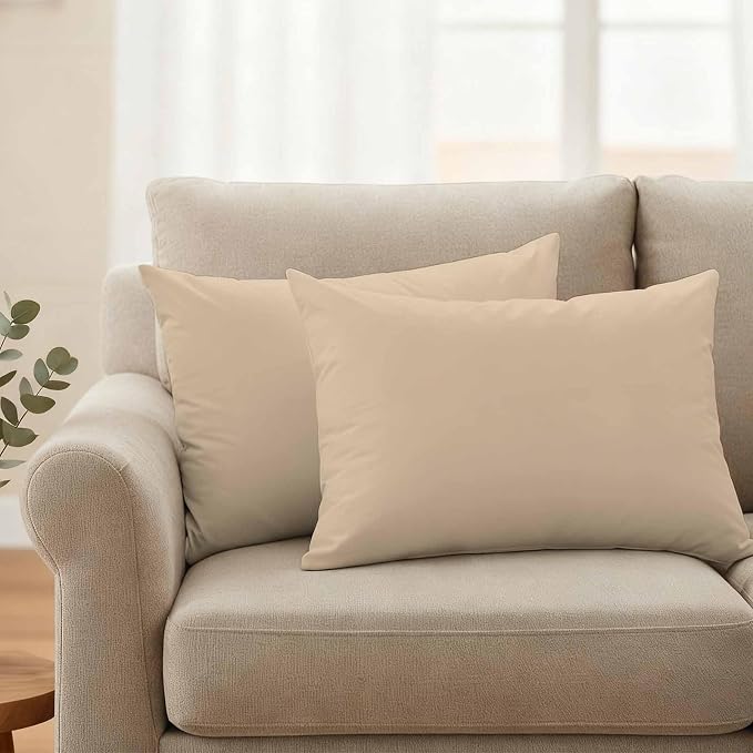 Lumbar Pillow Covers 12 x 20 Inches, Khaki Solid Color Waterproof Throw Pillow Cover Set of 2, Aesthetics Contemporary Luxury Decorative Rectangle Cushion Covers for Patio/Couch/Garden
