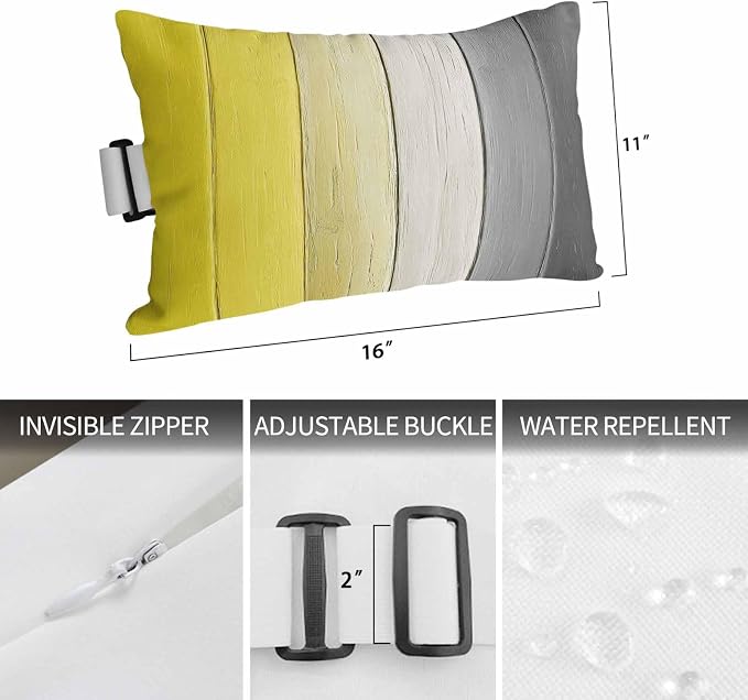Yellow Gray Ombre Outdoor Pillows for Chaise Lounge Chair Waterproof Lumbar Pillows with Insert&Strap Beach Headrest Pillow Vintage Country Wooden Recliner Neck Pillow for Patio Pool 11"x16"