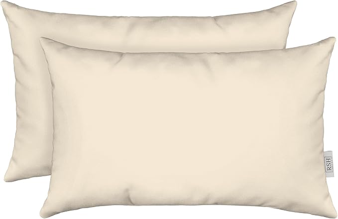 RSH DECOR: Lumbar Throw Pillows Set of 2 | 20” x 12" | All-Weather Spun Fabric | Water and Fade-Resistant | Outdoor Support Pillows for Patio Furniture | Ivory (Cream, Natural)