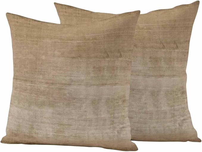 Vandarllin Outdoor Throw Pillows Covers 20x20 inch Set of 2 Waterproof Beige Linen Decorative Zippered Cushion Covers for Patio Furniture, Solid Color Texture Lumbar Pillowcases