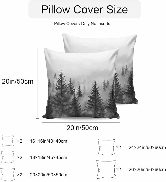 Retro Mist Forest Waterproof Outdoor Pillow Covers Set of 2 Home Decor, Watercolor Mountains Nature Landscape Pillowcase Patio Pillow Covers for Couch Bench Furniture Garden 26x26in