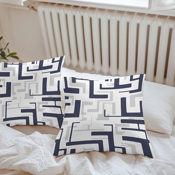 Vandarllin Outdoor Throw Pillows Covers 18x18 inch Set of 2 Waterproof Navy Blue Geometric Stripes Decorative Zippered Cushion Covers for Patio Furniture, Modern Abstract Lines Lumbar Pillowcases