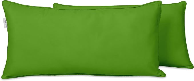Indoor/Outdoor Polyester Fabric Lumbar Pillow Cover, All-Weather Waterproof Rectangular Cushion Case for Patio Furniture, 12 x 20 Set of 2 -Green