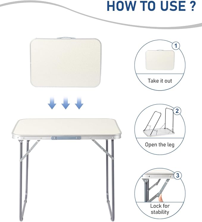 Outvita 2.3ft Portable Folding Camping Table, Outdoor Waterproof Picnic Table, Aluminum Lightweight Suitcase Foldable Table for Picnic BBQ Beach Dining