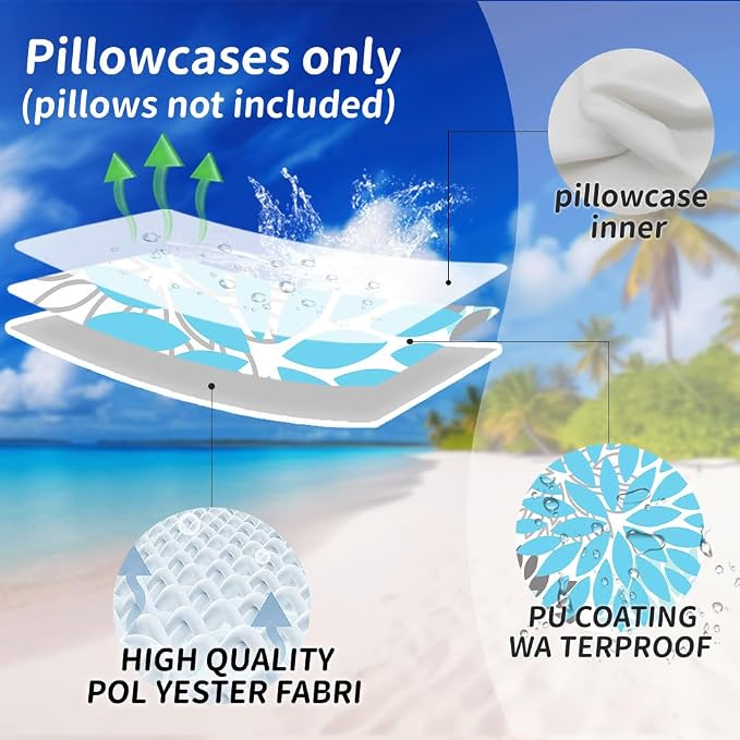 DFXSZ Outdoor Waterproof Pillow Covers 20x20 Set of 2 Sky Blue Flower | Spring Summer Waterproof Flower Throw Pillowcases（No Inserts）Outdoor Decor for Patio Funiture Garden Polyester Covers