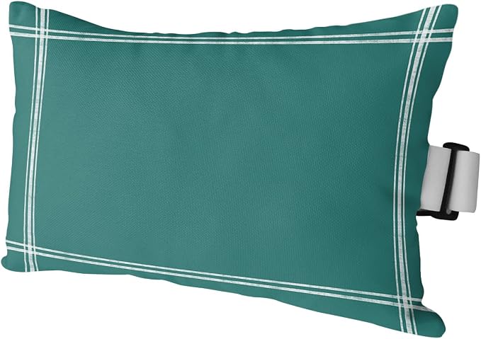 T&H XHome Outdoor Pillow for Chaise Lounge Chair, Solid Color Dark Cyan Waterproof Headrest Pillow Lumbar Pillows with Insert & Adjustable Elastic Strap for Beach, Poolside, Patio, Office (1 Pack)