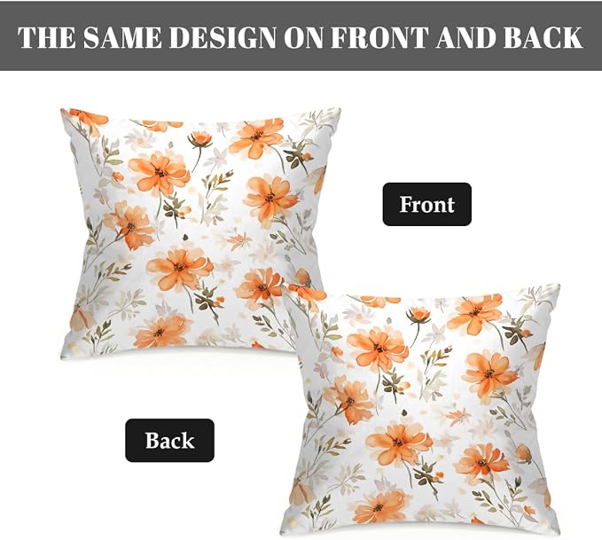 18x18 Inch Outdoor Pillow Covers Set of 2 Waterproof Throw Pillow Covers Decorative Couch Cushion Covers Floral Leaves Square Pillowcases Protectors for Patio Garden Sofa