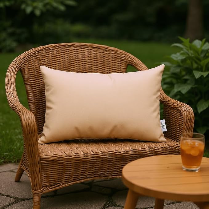 RSH DECOR Sunbrella 26" x 16" Lumbar Throw Pillows Set of 2 | Water and Fade-Resistant Performance Fabric | Outdoor Pillow Covers with Down-Alternative Inserts | Made in USA (Cast Sand Tan)