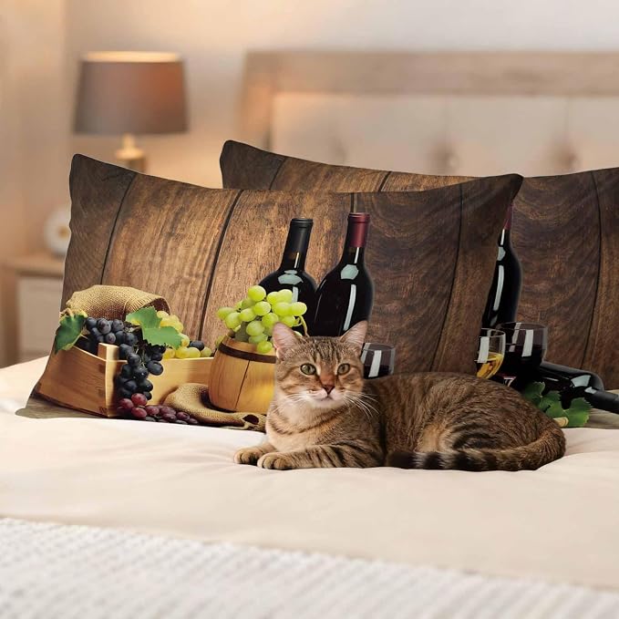 Lumbar Pillow Covers 12 x 20 Inches, Red Wines Waterproof Throw Pillow Cover Set of 2, Champagne Grapes Galsses Country Wooden Plank Decorative Rectangle Cushion Covers for Patio/Couch/Garden