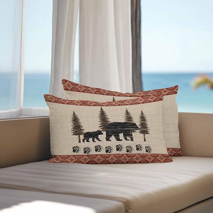 Bear Outdoor Waterproof Throw Pillow Covers 20 x 12 Inches Set of 2 Pine Forest Nature Bear Nature Vintage Boho Decorative Cushion Cover Pillowcase for Garden Patio Tent Beach Livingroom Sofa Couch