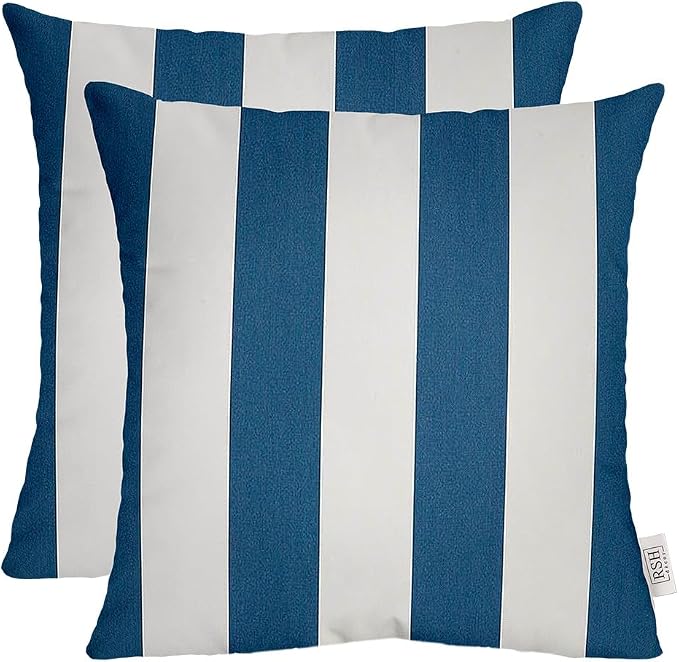 RSH DECOR Square Throw Pillows Set of 2, 17x17 Inch Decorative Pillows for Couch, Water-Resistant Patio Furniture Pillows, All-Weather Spun Fabric, Cabana Regatta - Made in USA