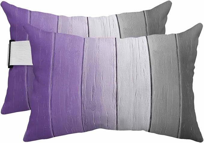 Purple Gray Ombre Outdoor Pillows for Chaise Lounge Chair Beach Headrest Pillow Set of 2 Waterproof Lumbar Pillows with Insert&Strap Vintage Country Wooden Recliner Neck Pillow for Patio Pool 12"x20"