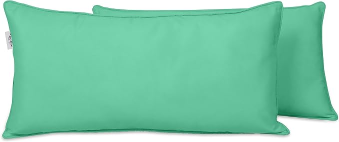Indoor/Outdoor Polyester Fabric Lumbar Pillow Cover, All-Weather Waterproof Rectangular Cushion Case for Patio Furniture, 12 x 18 Set of 2 -Aquamarine