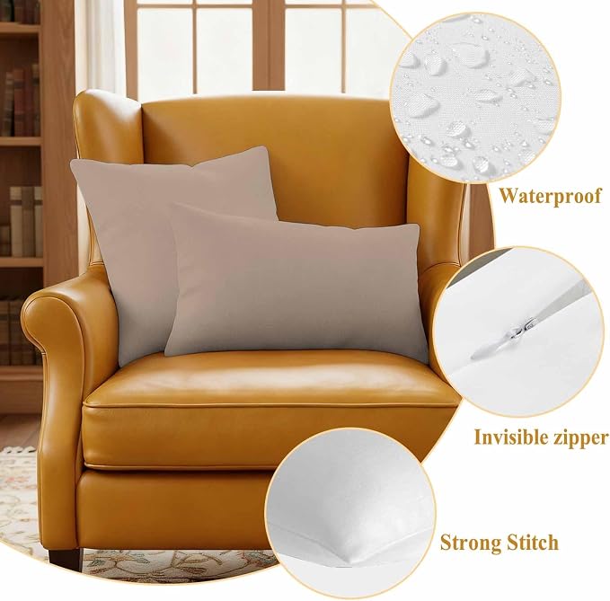 Outdoor Pillow Covers 26 x 26 Inches, Beige Solid Color Waterproof Throw Pillow Cover Set of 2, Aesthetics Contemporary Luxury Decorative Square Cushion Covers for Patio/Couch/Garden