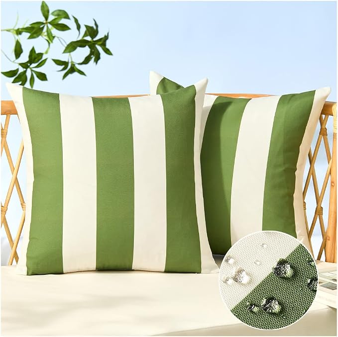Allorry Outdoor Pillow Covers 20x20 Olive Green Striped Outdoor Decor 07B20 | Striped Pillow Covers|for Spring Summer Outdoor Waterproof Garden Patio Furniture Sofa Bed Home Decor