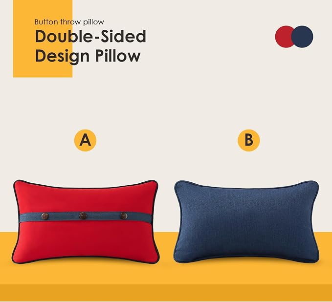 Outdoor Sunbrella Decorative Pillows with Triple Coconut Buttons Pack of 4, 20" x 12" Outdoor Pillow Set for Couch Bed Throw Patio Sofa, Canvas Logo Red/Specrtum Indigo