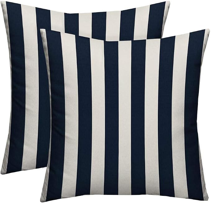 RSH DECOR Indoor/Outdoor Navy & White Cabana Stripe Decorative Square Throw/Toss Pillow - Choose Size and Choose Color (Set of 2-24" x 24" Square Pillows)