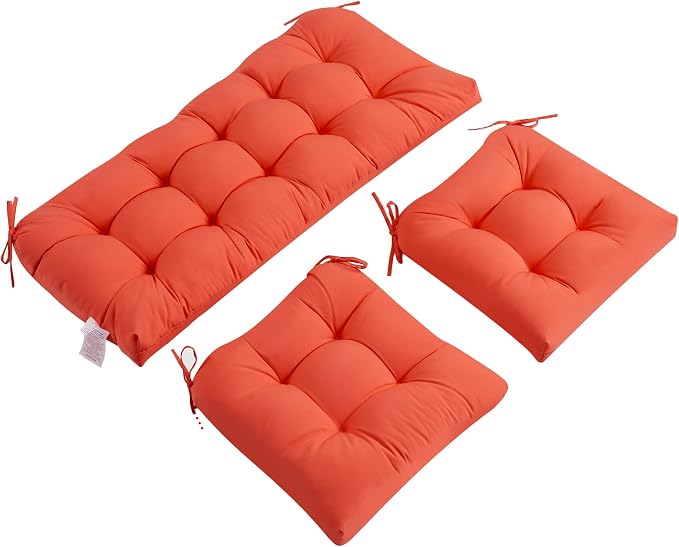 ADLIVWYD 3-Pieces Wicker Chair Cushion Set, 1 loveseat and 2 U-Shape, 44"x19" &19"x19" Tufted Outdoor Cushions for Indoor/Outdoor Patio Furniture, Orange