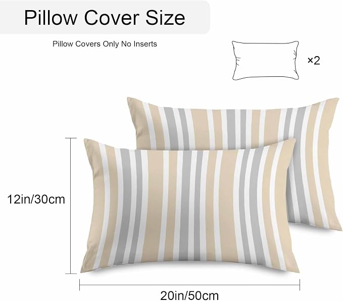 Beige Grey Stripe Outdoor Pillow Covers 20x12 Inch Lumbar Pillow Covers Set of 2 Waterproof Decorative Throw Pillow Cases Farmhouse Minimalist Striped Cushion Covers for Patio Furniture Garden Couch