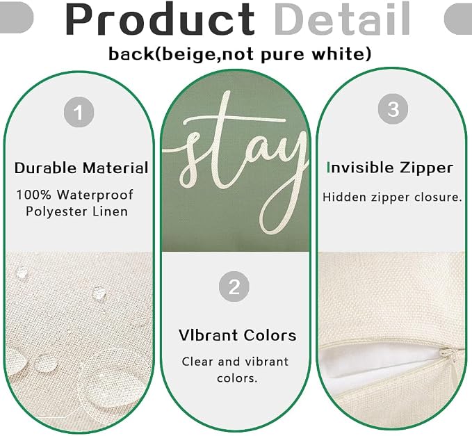 RABUSOFA Green Outdoor Pillow Covers 12x20 Waterproof Stay Cozy Decoration | Outdoor Patio Decoration, Waterproof & Durable Fabric, Machine Washable, Invisible Zipper, Not Insert