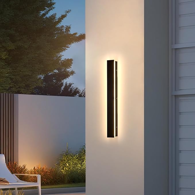 31.5inch Black Modern Outdoor Wall Light, Long Outdoor Sconce Lights, IP65 Waterproof Wall Mounted Light, 3000k Linear Modern Outside Lights for House, Garage, Front Door, Exterior 24W