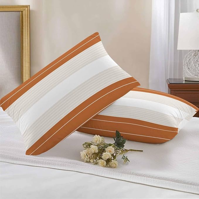 Orange Beige Stripe Outdoor Pillow Covers Waterproof, All Weather Cushion Case Set of 2, Modern Art Horizontal Striped Lumbar Pillowcase for Sofa Couch Bed Decor Patio Furniture 20"x12"