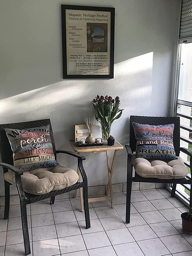 Porch Rules Sign Outdoor Pillow Covers Waterproof Welcome to Our Porch Patio Pillow Covers for Couch Bench Patio Furniture Set of 2 (Brown, 16x16)