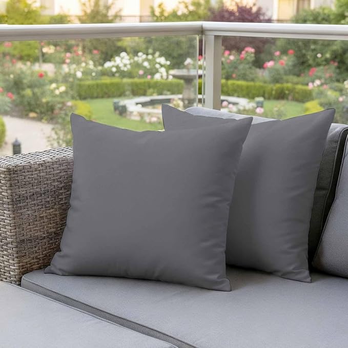 Outdoor Pillow Covers 18 x 18 Inches, Grey Pure Color Waterproof Throw Pillow Cover Set of 2, Aesthetics Contemporary Luxury Decorative Square Cushion Covers for Patio/Couch/Garden