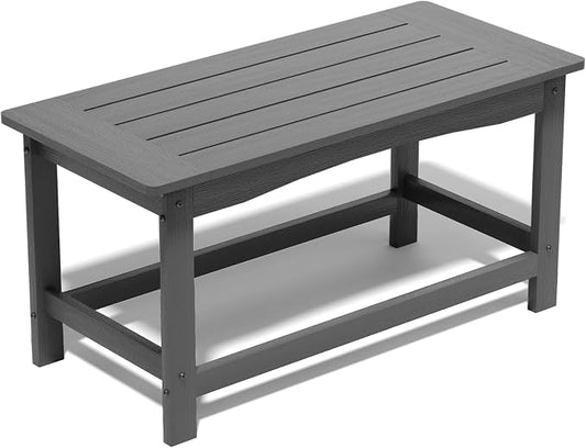 Outdoor Coffee Table, 35.4" x 17.5" All Weather Rectangle Patio Coffee Side Table for Garden Lawn Porch Poolside Balcony (Gray)