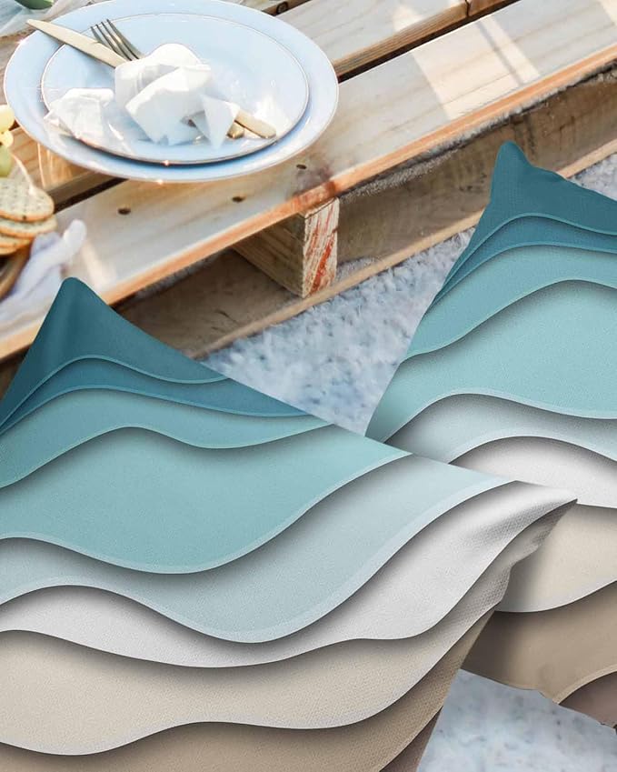 Outdoor Pillows 18x18 Waterproof Outdoor Pillow Covers Ombre Stripes Turquoise Brown Polyester Throw Pillow Covers Garden Cushion Decorative Case for Patio Couch Decoration Set of 2 Abstract Striped