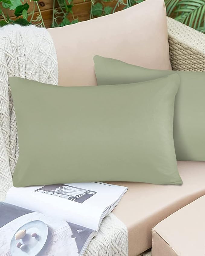Outdoor Waterproof Pillow Covers for Patio Furniture Sage Green Decorative Throw Pillow Cover Spring Green Solid Color Pillowcases Set of 2 Cushion Case for Sofa Couch Chair Home Decor 20x12 inch